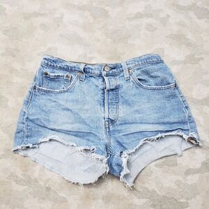 Levi's 501 Shorts Womens 28 Blue Pockets Denim Medium Wash Cut Off
